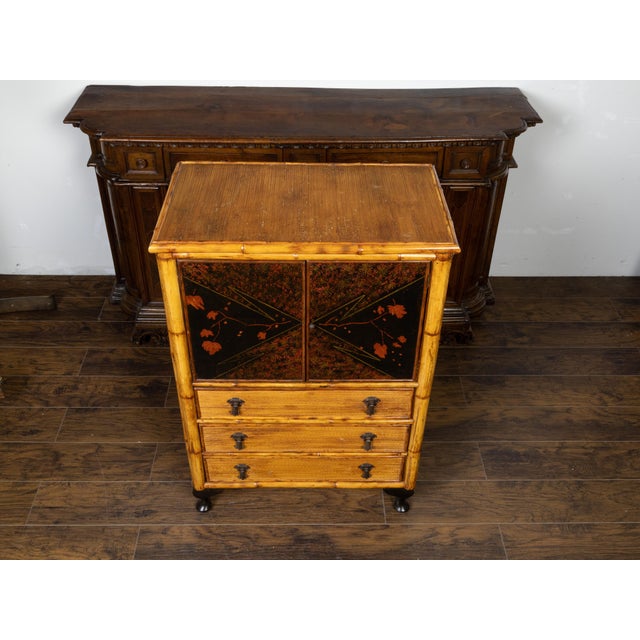 Late 19th Century English 1890s Japonism Bamboo Cabinet with Two Doors and Three Drawers For Sale - Image 5 of 11