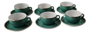 Vintage Coffee Cups in Turquoise Green Porcelain with Gold Detailing from Mitterteich Bavaria, 1950s, Set of 12