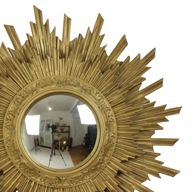 Gold Gold Sun Mirror Two Levels Convex Mirror Sunburst, 1960s For Sale - Image 8 of 15