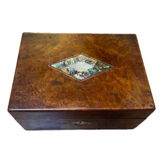 Late 19th Century Victorian Burl Walnut Box With Abalone and Mother of Pearl Inlay For Sale