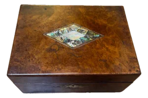 Late 19th Century Victorian Burl Walnut Box With Abalone and Mother of Pearl Inlay