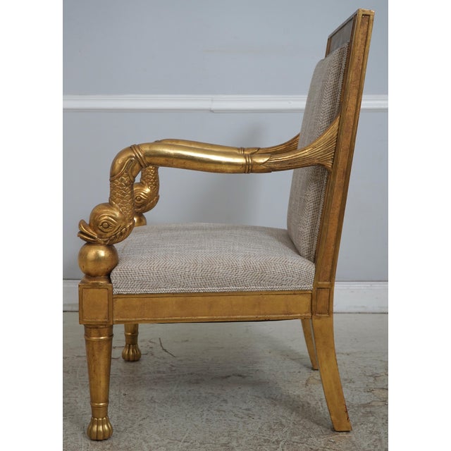 Neoclassical Pair of Neoclassical Gilt Gold Dolphin Open Armchairs For Sale - Image 3 of 18