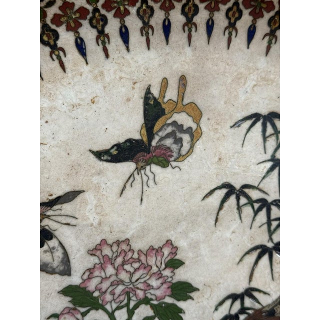 Japanese Early Meiji Japanese Cloisonne Enamel Charger White Ground Pheasant and Peonies For Sale - Image 3 of 14