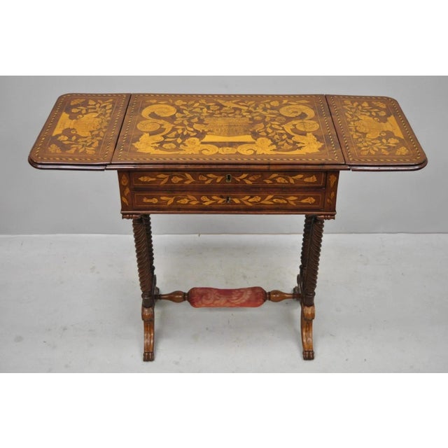 Mid 19th Century 19th C Dutch Marquetry Inlay Regency Style Drop Leaf Sewing Stand Side End Table For Sale - Image 5 of 12