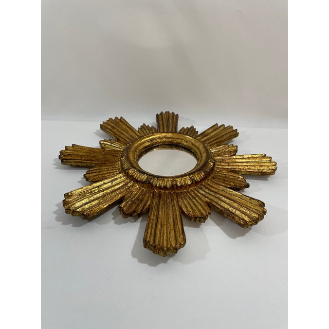 Wood 1950s Italian 14.5" Giltwood Sunburst Wall Mirror For Sale - Image 7 of 18