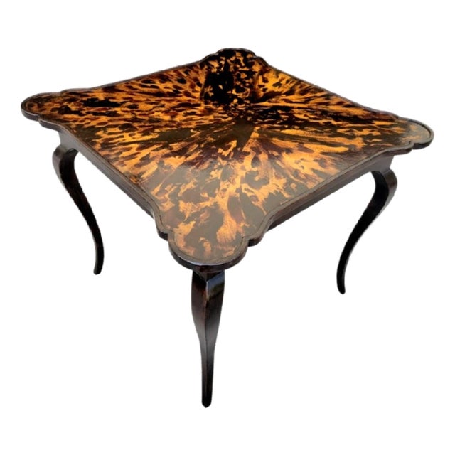 Vintage Minton Spidell Newly Hand-Painted Faux Tortoiseshell Scalloped Game Table For Sale