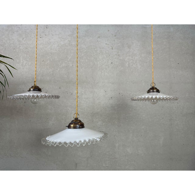 Gold Vintage Opaline Pendant Lights, 1950s, Set of 5 For Sale - Image 8 of 13