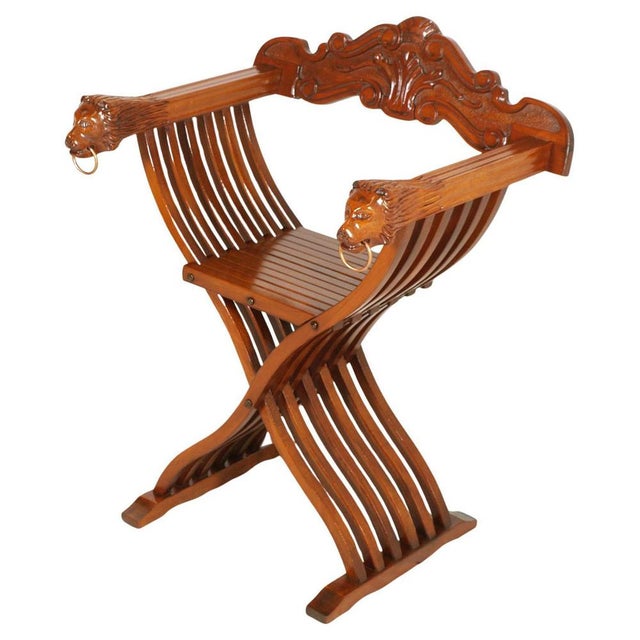 Wood Savonarola Armchair in Carved Walnut, 1930s For Sale - Image 7 of 7