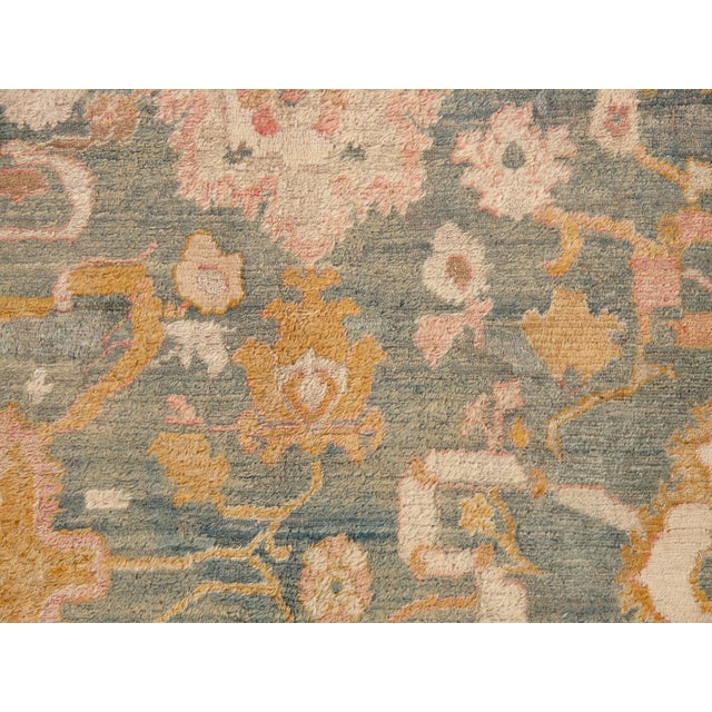 Antique Angora Oushak Carpet, Handmade Oriental Rug, Light Blue, Shrimp, Taupe For Sale - Image 16 of 18