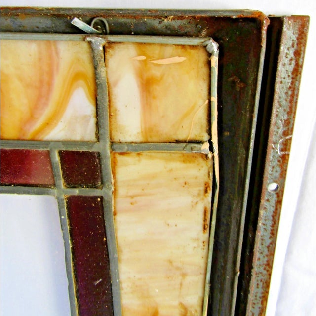 Pair Antique 19th-Century Art Nouveau Arced Framed Leaded Stained Glass Windows For Sale - Image 16 of 16