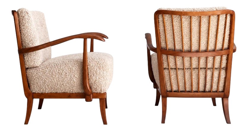Art Deco Lounge Chairs with Bouclé Upholstery attributed to Gyula Kaesz, 1930s, Set of 2
