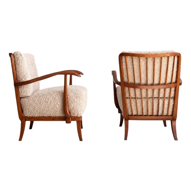 Art Deco Lounge Chairs with Bouclé Upholstery attributed to Gyula Kaesz, 1930s, Set of 2 For Sale