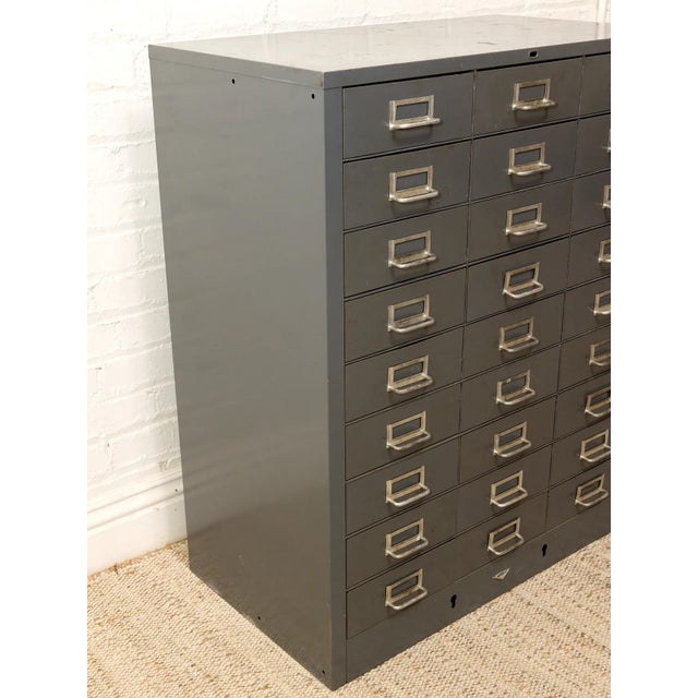 Mid 20th Century Mid 20th Century Industrial Steel Flat File Cabinet With 27 Label-Pull Drawers For Sale - Image 5 of 12