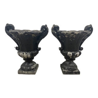 Pair of Large 31" Mid-Century Cast Stone Campana Garden Urns - Asheville Estate Rescue For Sale