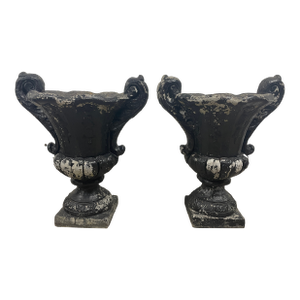 Pair of Large Mid-Century Cast Stone Campana Garden Urns - Asheville Estate Rescue