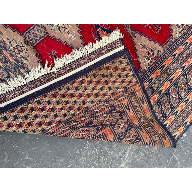 Red Hand Knotted Vintage Pakistani Tribal Rug For Sale - Image 8 of 8
