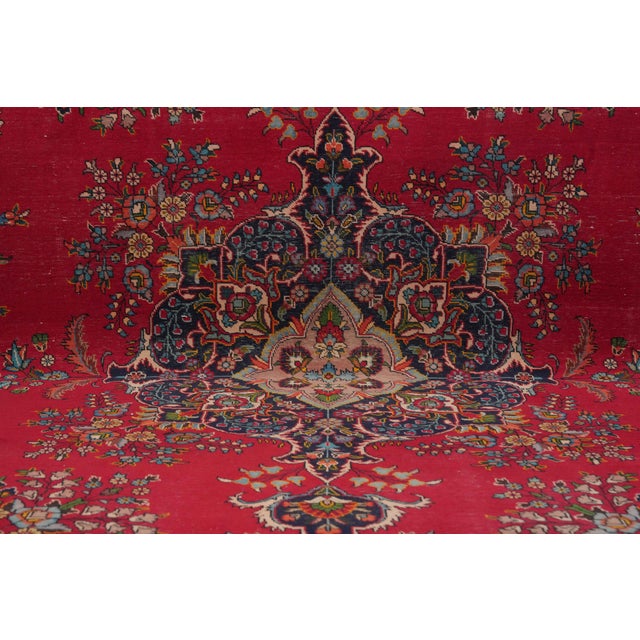 1970s 1970s Vintage Persian Handmade Wool 10x13 Red Floral Area Rug For Sale - Image 5 of 11
