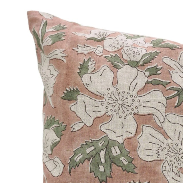Fabdivine Floral Printed Pure Linen Linen Pillow Cover 22x22 Inches, Papaya Leaf For Sale - Image 4 of 4