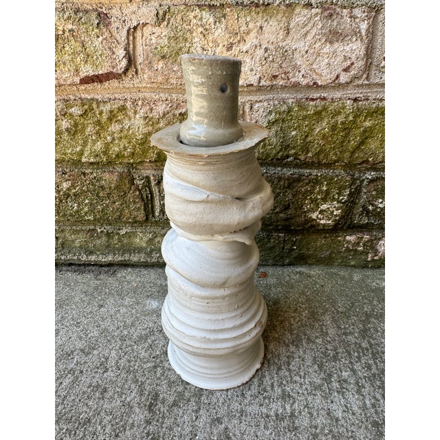 Abstract Off White Ceramic Pottery Vase For Sale - Image 3 of 17