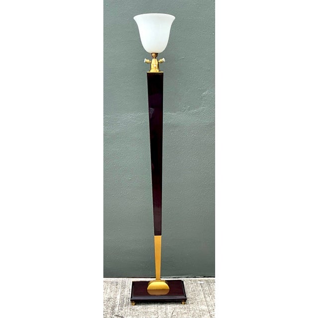 Vintage Deco Zebra Wood and Brass Floor Lamp For Sale - Image 11 of 12