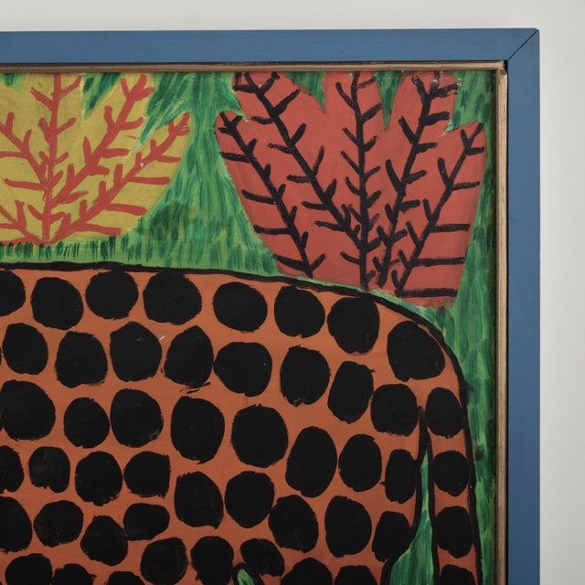 Late 20th Century Vintage Haitian Painting of a Leopard by Ti Tra Jean Fatreuse Delva For Sale - Image 5 of 9