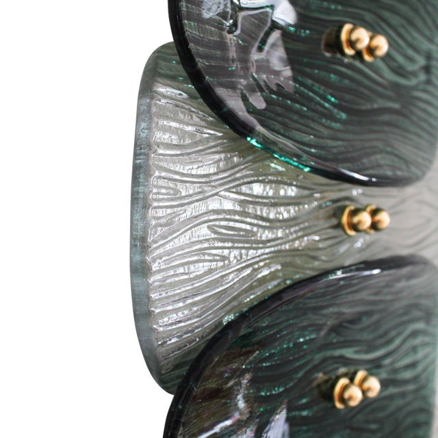 Teal Italian Murano Glass and Brass Wall Sconces, 2010s, Set of 2 For Sale - Image 8 of 11