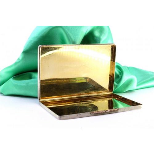 Gold Cigarette Case in Silver and Gold with Perforated Gold Interior and Gold Application For Sale - Image 8 of 8