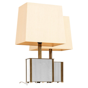 Bergboms Table Lamps in Brass, Mirrored Glass and Silk Shades, 1970s, Set of 2