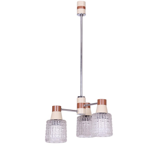 Mid-Century Chandelier in Chromed Steel and Glass from Drukov, Czech, 1970s For Sale