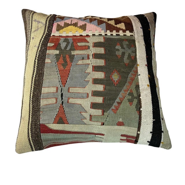 Turkish Kilim Rug Cushion Cover For Sale - Image 10 of 11