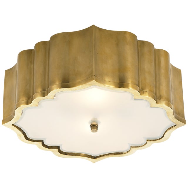 Alexa Hampton for Visual Comfort Signature Balthazar Flush Mount in Natural Brass with Frosted Glass For Sale