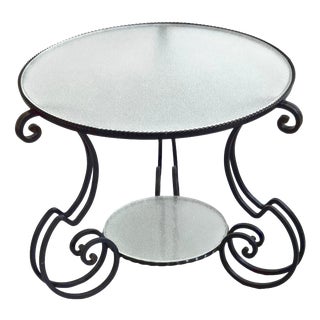 Vintage Side Table in Black Metal and Frosted Glass, 1950s For Sale