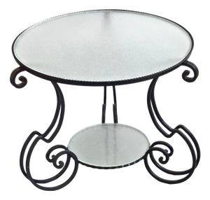 Vintage Side Table in Black Metal and Frosted Glass, 1950s