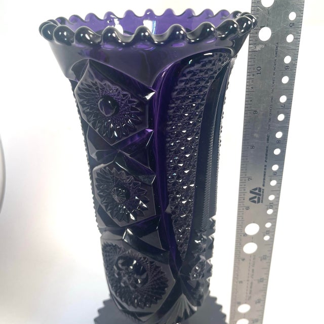 Circa 1930s Amethyst Glass Large Pressed Vase – American Brilliant Style For Sale - Image 10 of 12