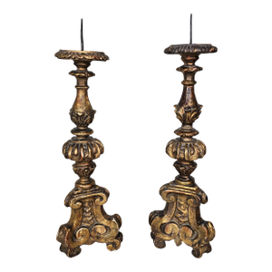 Pair of Late 18th Century Italian Giltwood Altar Pricket Candlesticks