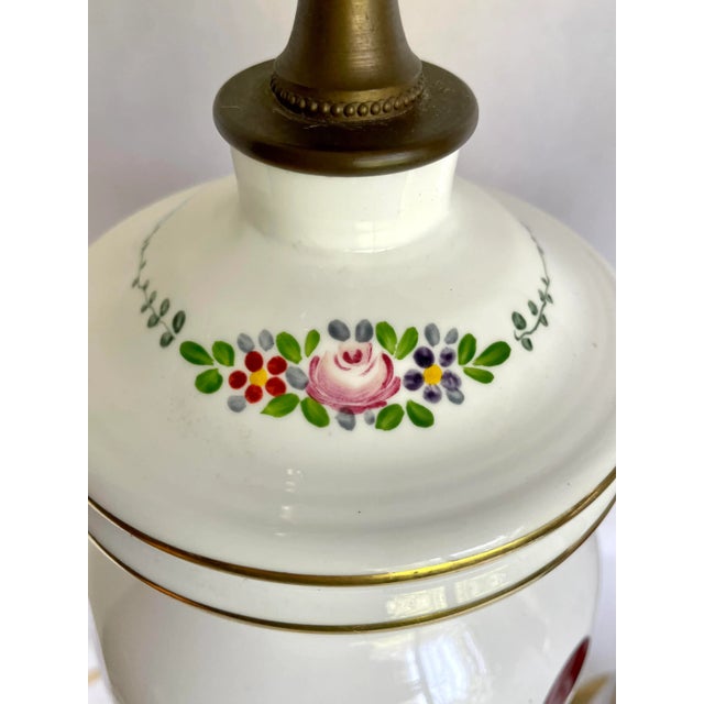 Metal Antique Bohemian Czech Glass Floral and Brass Lamps - a Pair For Sale - Image 7 of 13