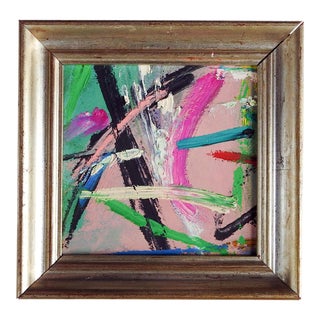 Small Pink & Green Abstract Painting For Sale