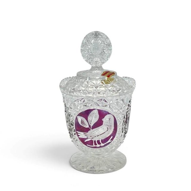 Vintage, hand-finished lidded jar featuring a charming bird motif and intricate design. Hofbauer "The Byrdes" Collection...