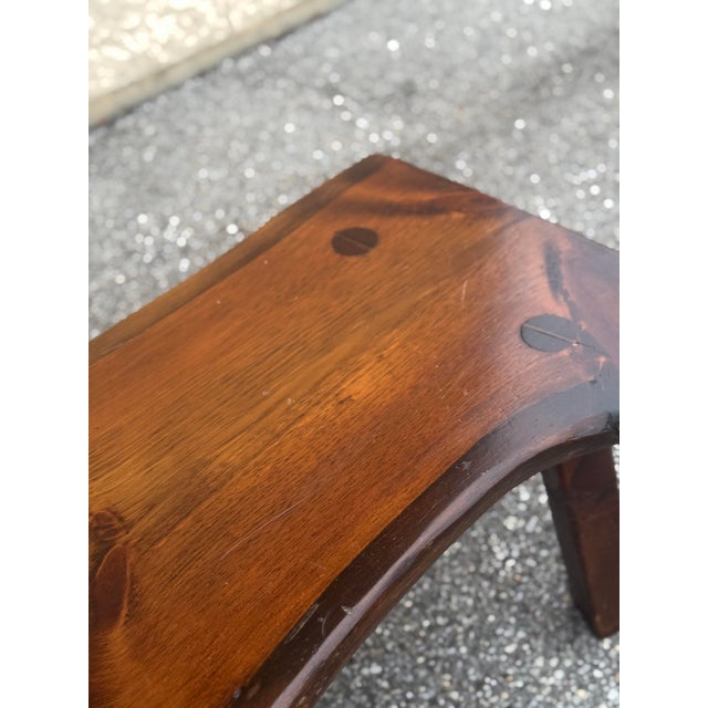 Late 20th Century Rustic Live Edge Solid Wood Bench With Splayed Legs For Sale - Image 9 of 9