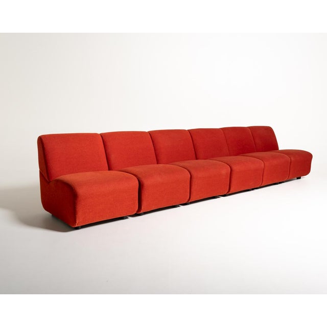 Vintage Red Fabric Sectional Sofa, Italy, 1970s, Set of 6 For Sale - Image 14 of 14