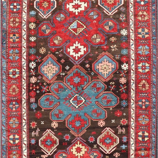 Antique Tribal Caucasian Kazak Rug in Brown and Red with Geometric Design. Keivan Woven Arts rug EMB-22141-15044, country...