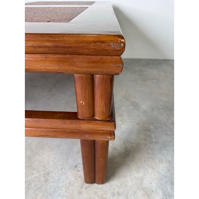 Vintage Palecek Chinese-Style Solid Wood Coffee Table With Woven Cane Inset Top For Sale - Image 10 of 12