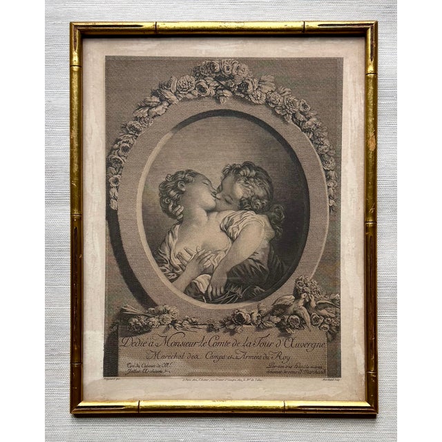 Chinoiserie 18th Century French Rococo Engravings of Fragonard Le Baiser (The Kiss) and Le Baiser Derobe The Stolen Kiss - Pair For Sale - Image 3 of 6