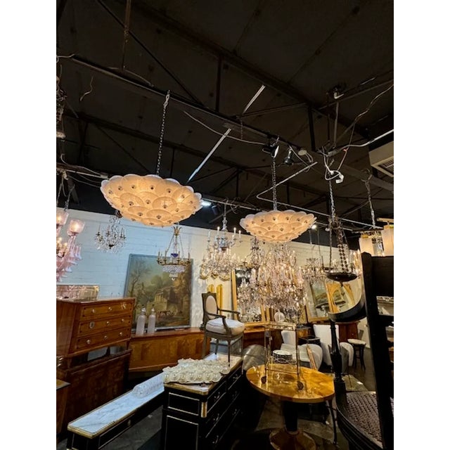 Modern White Frosted Murano Glass Flush Mount Chandelier For Sale - Image 3 of 6