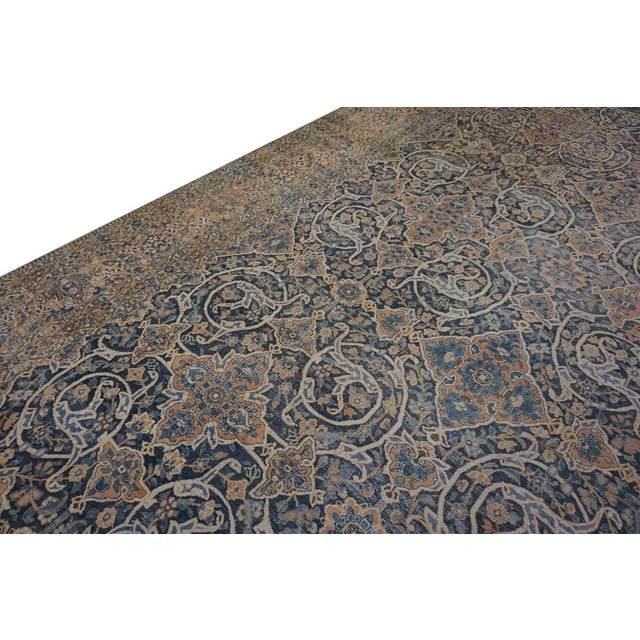 1920s Blue Medallion Antique Bakhtiari Rug 12'3" X 18'6" Handwoven Wool Carpet For Sale - Image 9 of 10