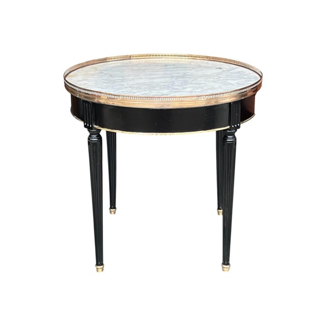 1920s French Louis XVI Parlor Table With Carrara Marble & Brass Gallery For Sale - Image 10 of 12