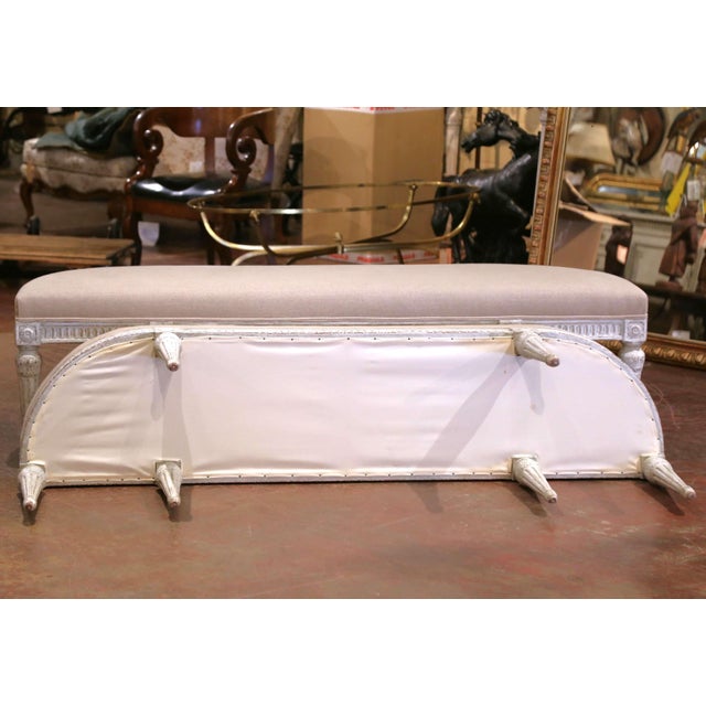 Pair of 19th Century Louis XVI Painted Upholstered Benches With Rounded Corners For Sale - Image 11 of 11