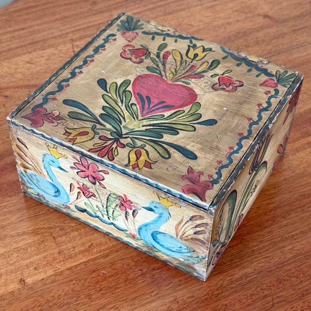 Rustic Mid 20th Century Hand-Painted Folk Art Wooden Cigar Box For Sale - Image 3 of 7
