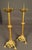 19th century French pair of Gothic style dore bronze candelabras, circa 1850. The candelabras feature decorative castings...