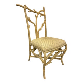 Vintage Architectural Faux Bois Rattan Side Chair For Sale